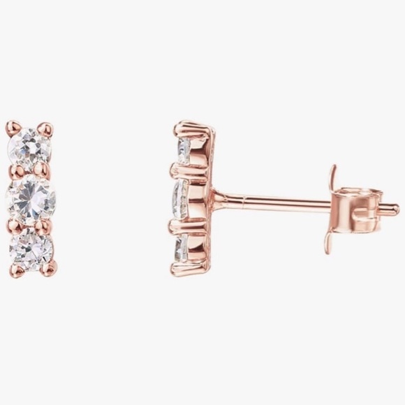 Jewelry - 14K Gold Plated Sterling Silver Sparkling Elegance Cubic Zirconia Bar Earring